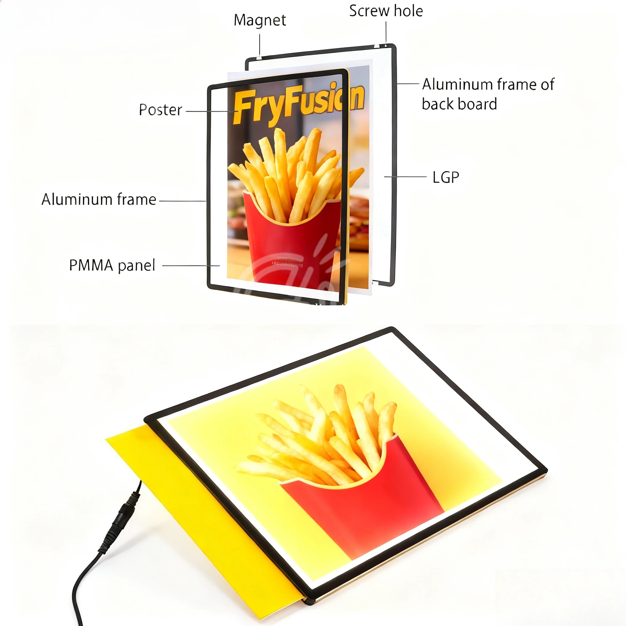 فيلم مخصص مصباح ليد صندوق إعلاني تصميم شخصي لافتات صندوق إضاءة أكريليك متجر الأعمال قوائم لوحة إعلانات مثبتة على الحائط