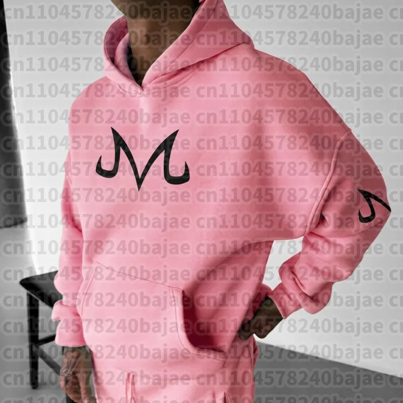 Dragon Ball Z Majin Buu Rosa Kapuzenpullover Herren Anime Streetwear Cosplay Sweatshirt mit Japanischem Aufdruck Lässiger Pullover für Fans Mode