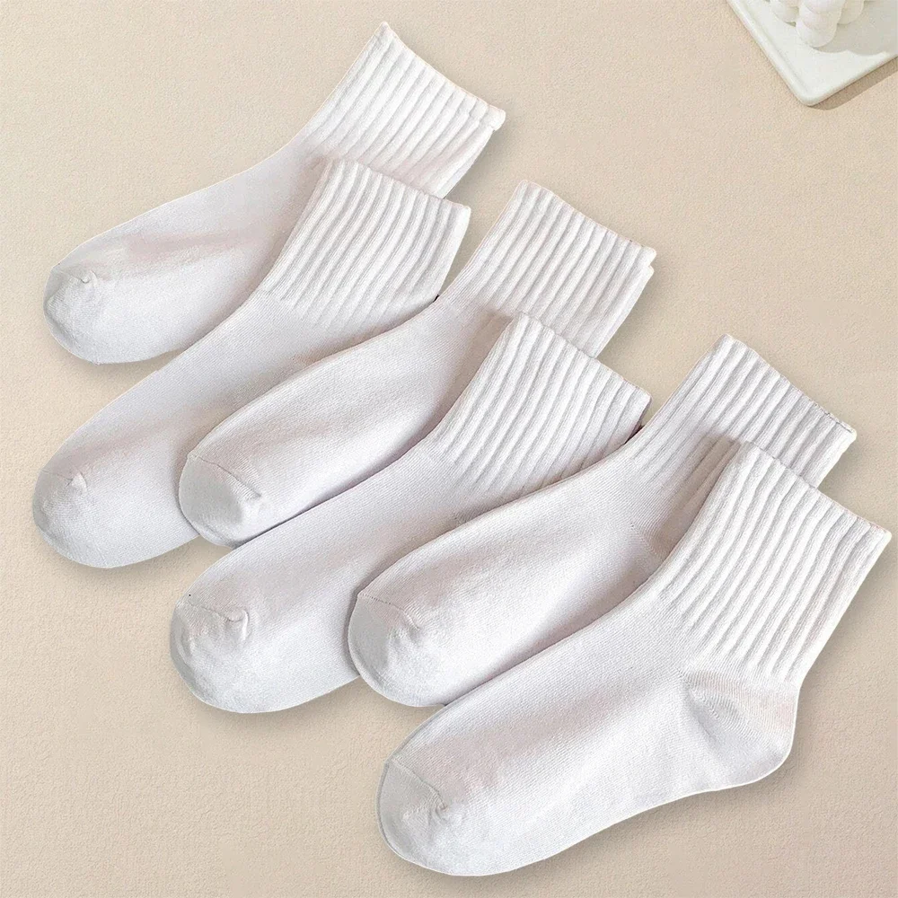 

6 Pairs Women Solid Color Round Neck Socks Simple Versatile Fashionable Lightweight Soft Breathable Casual Mid Length Socks