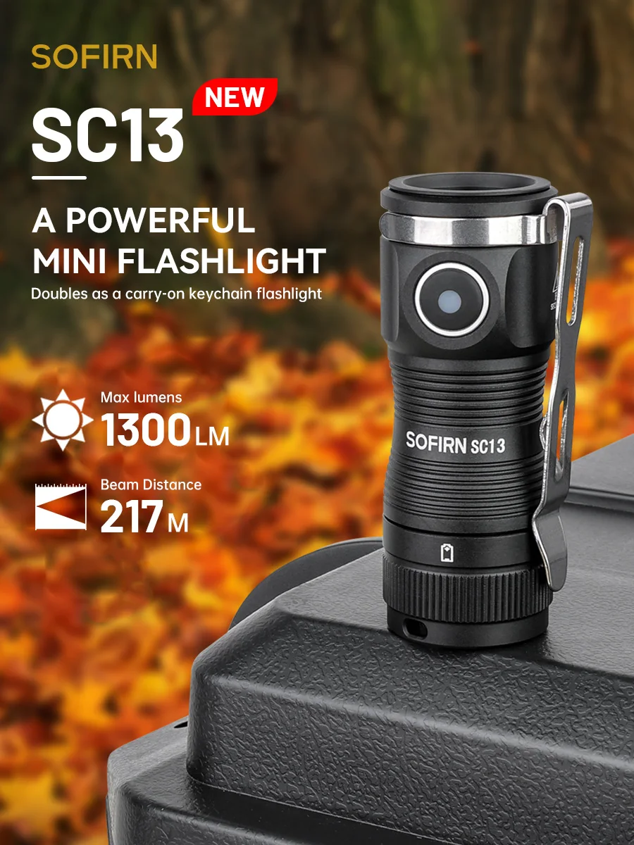 Sofirn Mini SC13 SST40 LED 1300lm Taktyczna Latarka Akumulatorowa 18350 6000K z Magnesem, Latarka Brelokowa, Latarka Awaryjna LED — 2