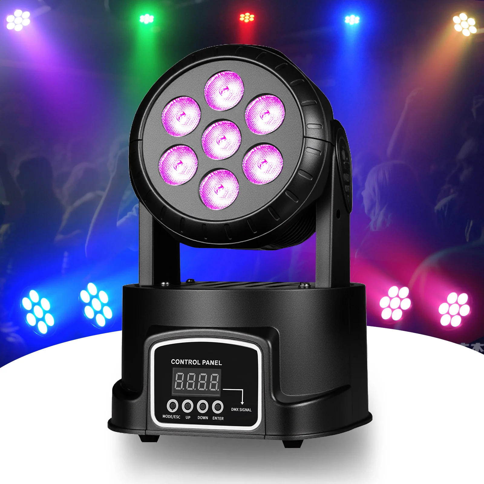 MINGJIE 7×8W RGBW 4in1 LED Moving Head Wash Light DMX RDM 9/14CH Stage Light Sound Activated for DJ Party Wedding Disco Club