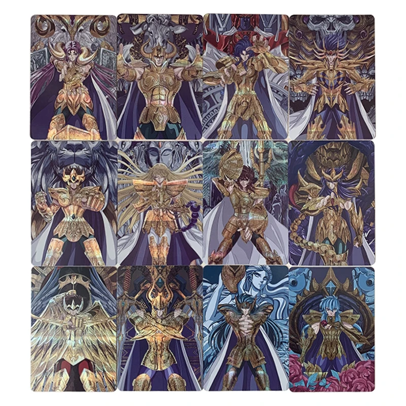 

Diy 12Pcs/set Saint Seiya Gold Saint Flash Cards Aiolos Aldebaran Kanon Classic Game Anime Collection Cards Gift Toys