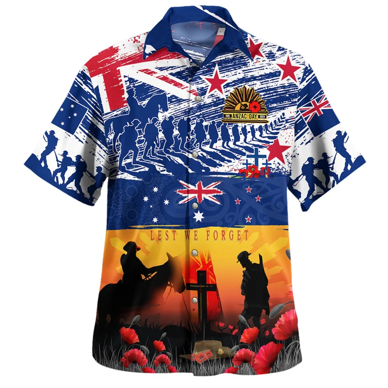 Summer Harajuku 3D New Zealand Maori Silver Fern Rugby Flag Printing Shirts NZ LEST WE FORGET Graphic Short Shirts Tops Clothing