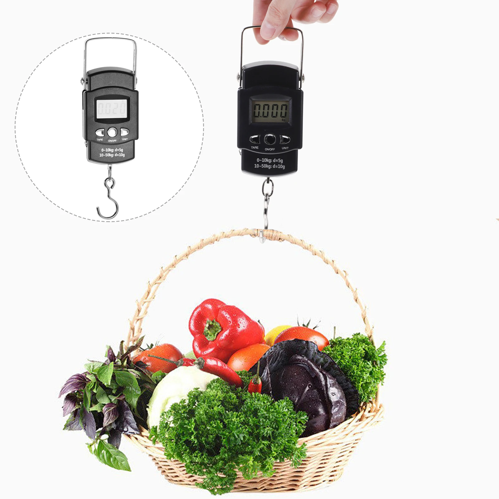 

Portable Fishing Scale 50Kg Stainless Steel Handle Lcd Display 4 Units Switching Home Electronic Kitchen Scale Hanging Weight