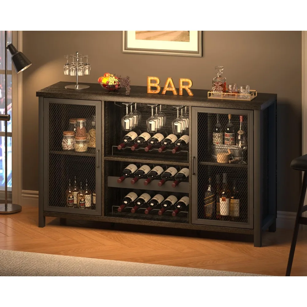 

IBF Industrial Wine Bar Cabinet, Rustic Coffee Cabinet for Liquor and Glasses, Farmhouse Home Dining, Kitchen Sideboard Buffet