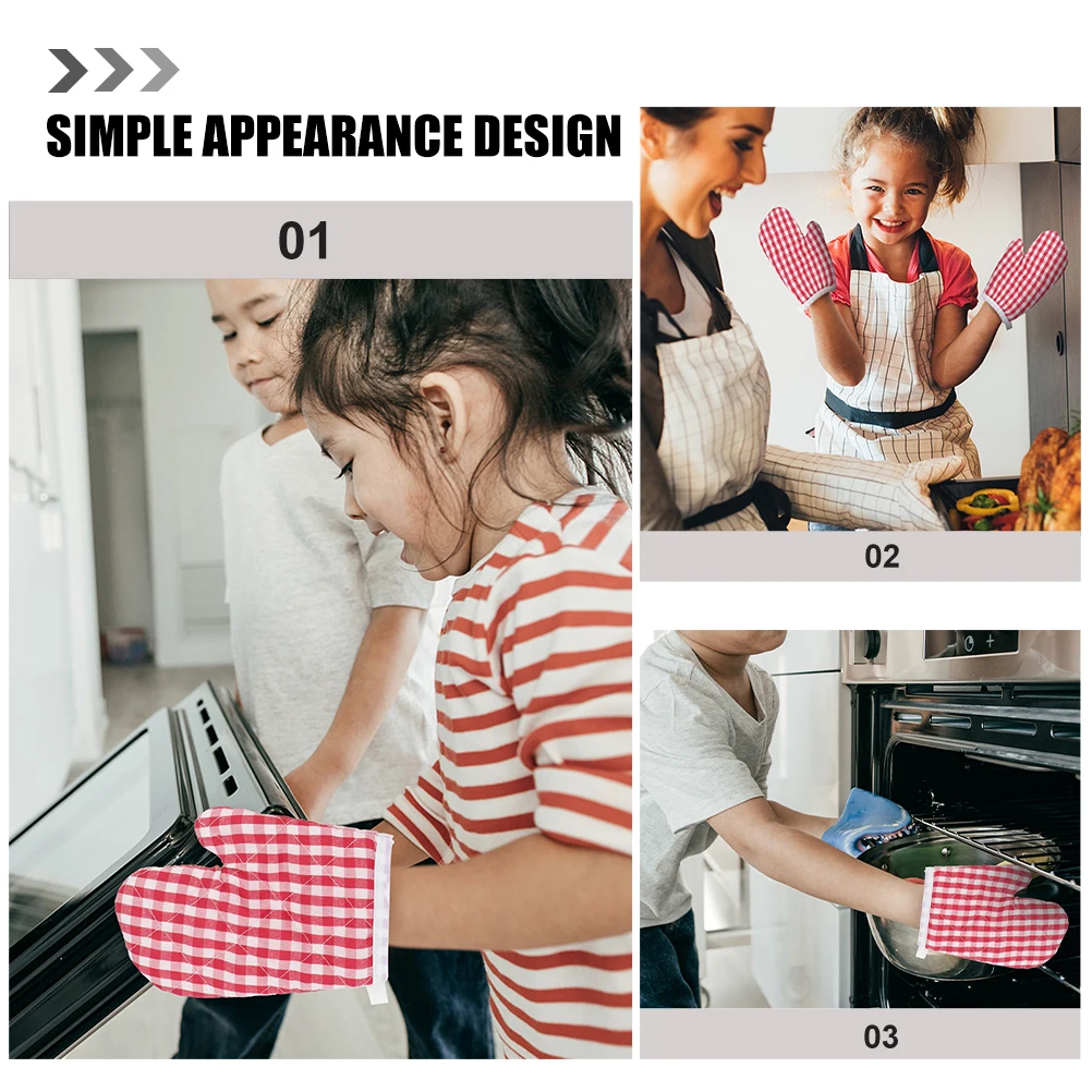 

4pcs Red Plaid Oven Mitts Heat Resistant Baking Gloves Cooking Insulated Polyester Toddler Mittens Kitchen Gloves Safe Reusable