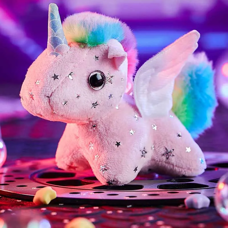 LLavero de unicornio de peluche de colores deslumbrantes, colgante de dibujos animados con campana, divertido, cola agitadora, nuevo