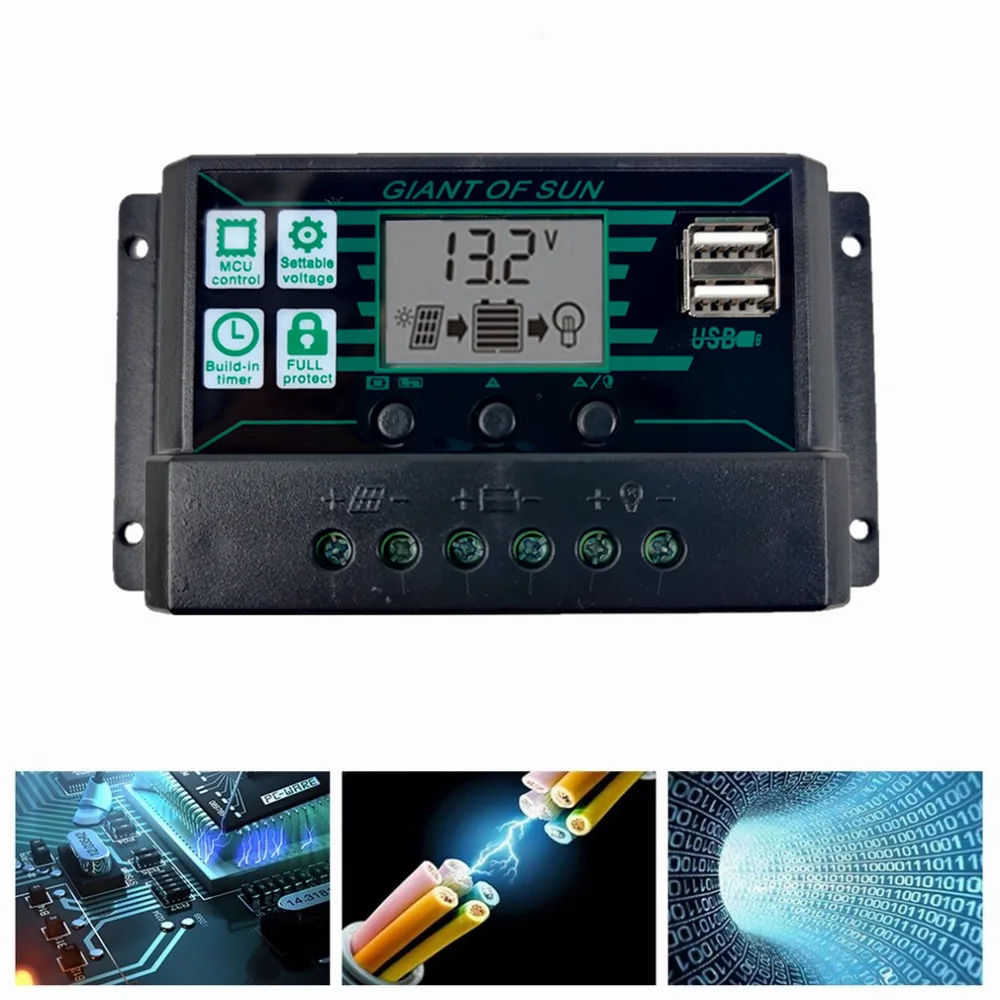 

Solar Controller Solar Power Regulator MPPT and PWM 10-100A/12V24V Auto Dual USB LCD Display Load Discharger LCD Screen