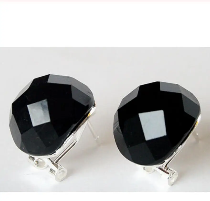 

Summer 925 Sterling Silver Jewelry Black Faceted stone Inlay Earrings