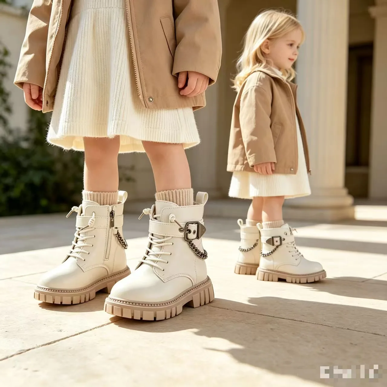 New Fall Winter Kids Soft-Soled Warm Chain Short Boots Girl Non-Slip Fleece PU Leather Boots Baby Outdoor Cotton Boots Children