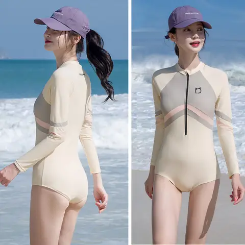 여성용 긴 소매 러쉬 가드 자외선 차단 지퍼 서핑 원피스 수영복 수영복 Monokini Sun UV Protect Beachwear