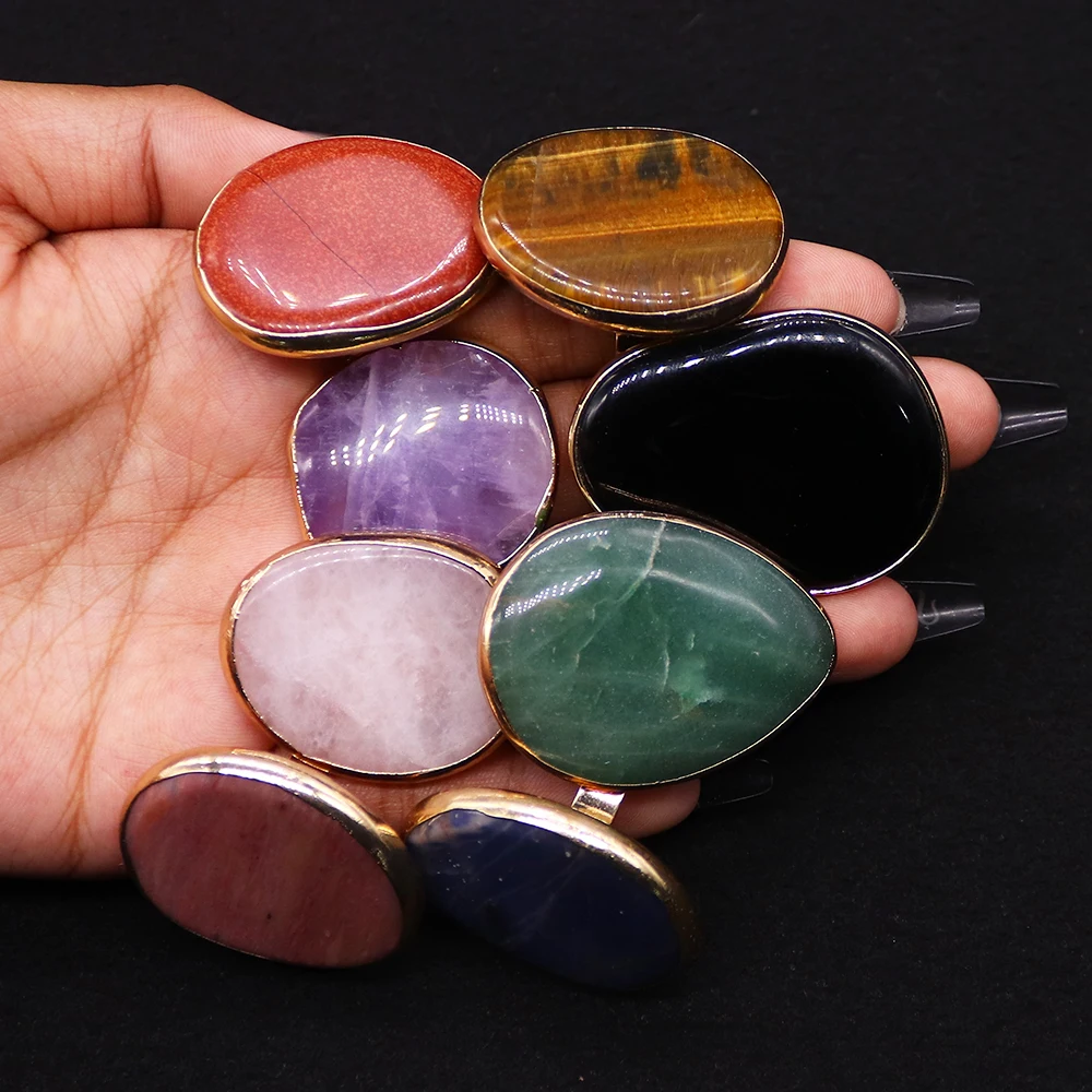 

Golden Irregular Round Opening Adjustable Rings Natural Lapis Lazuli Tiger Eye Stone Bezel Setting Finger Ornament Gift 1 Pc