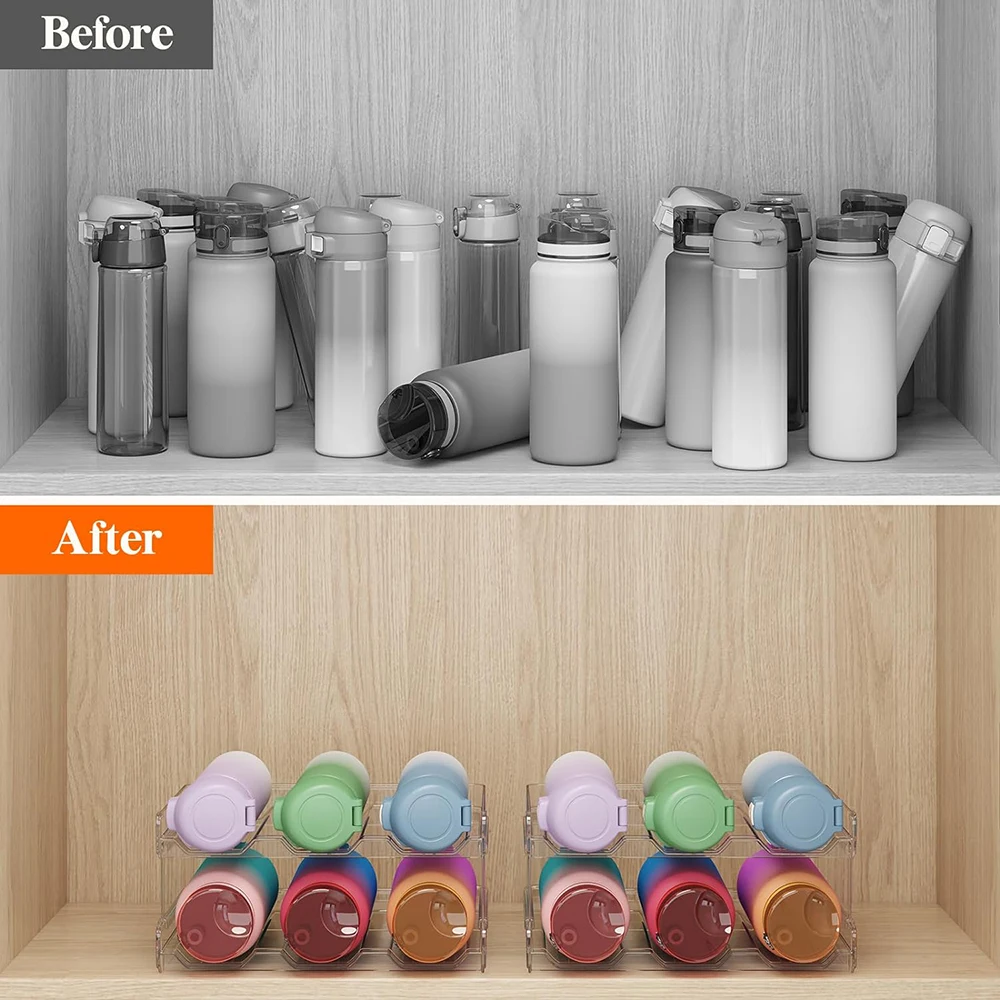 Stackable Water Bottle and Wine Rack Organizer for Kitchen, Cabinet, and Pantry Storage - Versatile Plastic Cup Holder