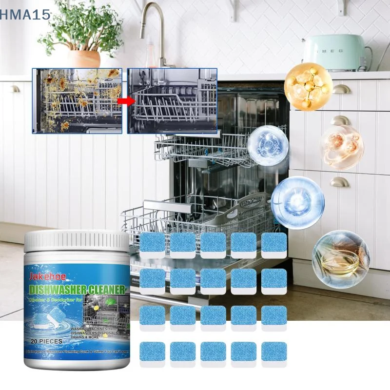 [H]Jakehoe 20pcs Dishwasher Cleaning Effervescent Tablets to Remove Oil and Scale Household Kitchen Dishwasher Cleaning Odor