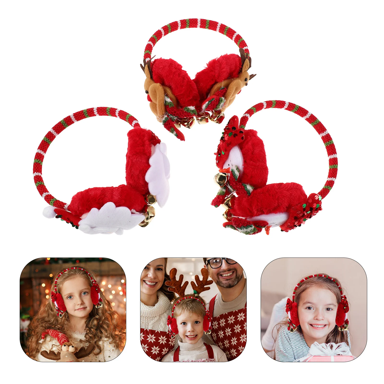 

3pcs Christmas Earmuffs Santa Snowman Reindeer Design Festive For Women Men Kids Holiday Winter Warm Covers Cold Weather