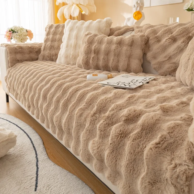 

Rabbit Plush Modern Sofa Cover Anti-Slip Sofa Cushion Winter Warm Soft Sofa Towel Sofa Cushion Living Room Home Decor