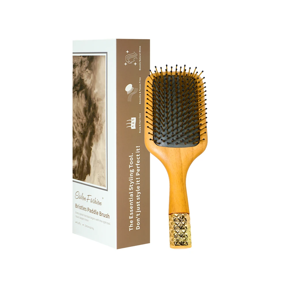 

Деревянная щетка для волос на воздушной подушке, антистатическая расческа-лопатка, массажная щетка для волос, щетка для головы с роскошной коробкой для подарка