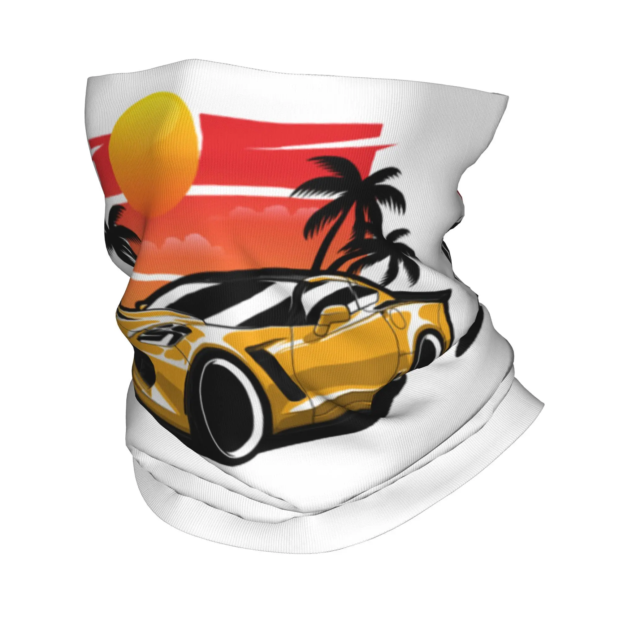 Gelb Corvette Z06 Sunset Palms Bandana Halsbedeckung Bedruckter magischer Schal Mehrzweck-Fahrradschal Radfahren für Männer Frauen Erwachsene