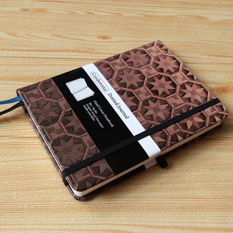 B6 Wood Style Bullet Dotted Journal 160gsm Ultra Thick Elastic Band Back Pocket Hardcover Dot Grid Notebook