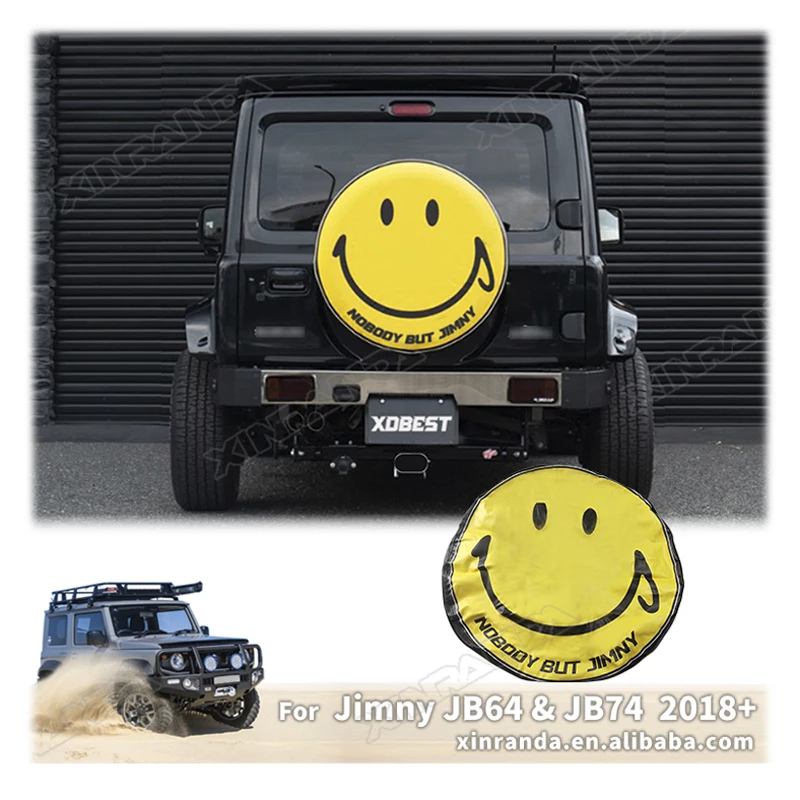 For Suzuki Jimny Parts Car Spare Tire Cover Smiley Face PU-15 Inch Spare Wheel Cover For Suzuki Jimny JB64 JB74W JB64W 2019+