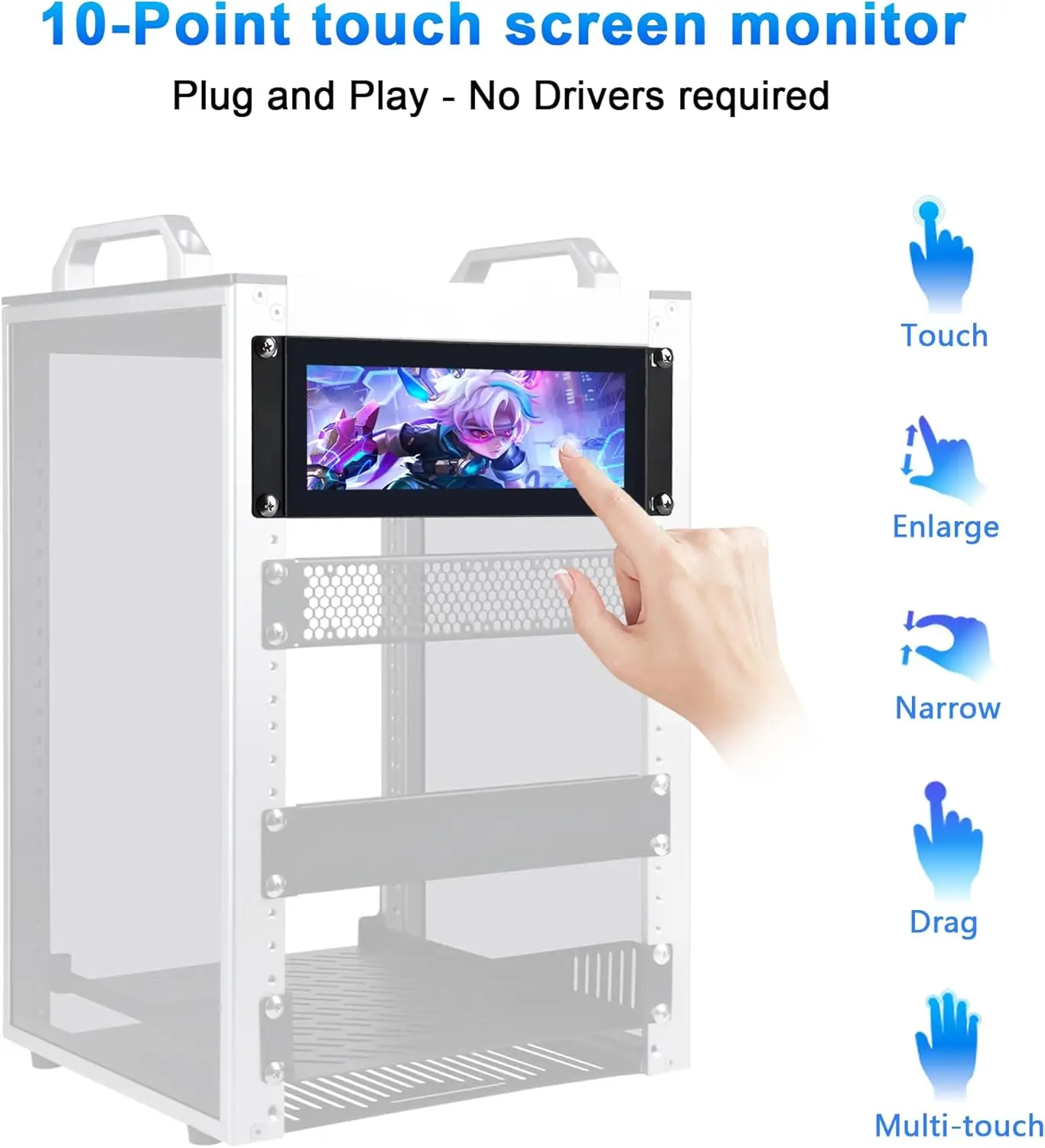 WIsecoco 7.84 Inch Touchscreen LCD Monitor 1280x400,10 Inch 2U Rack Mount Display for Server Cabinet Compatible with RackMate
