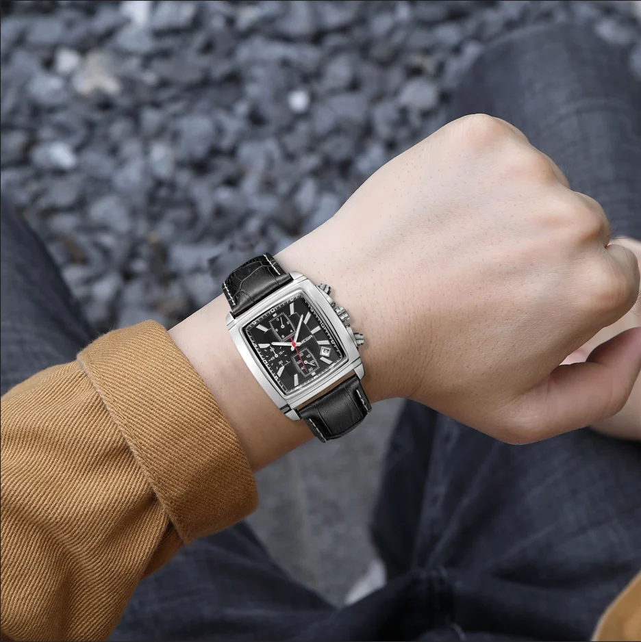 2028 Business Wristwatch Rectangle Quartz Military Watches Waterproof Luminous Leather Strap Casual Reloj Hombre Megir Watch