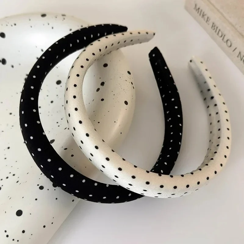 

Retro Satin Polka Dot Sponge Headbands for Woman Fashion Temperament Hair Hoop Wash Face Hair Band Female Party Hair Accessories