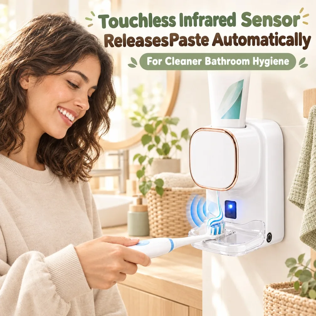 Automatic Toothpaste Dispenser Touchless Wall Mounted 3 Modes Hands-Free Squeezer for Kids Family Bathroom USB-C Touchless