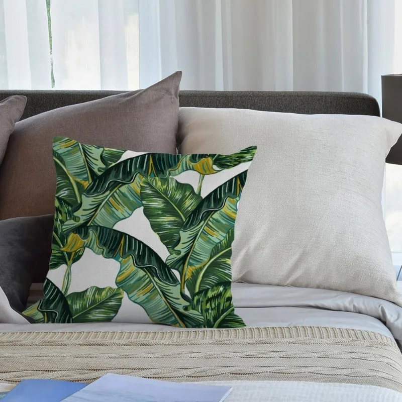 Tropical Banana Leaf Linen Pillow Cover, Stylish Decorative Cushion for Home and Outdoor Décor, Unique Gift Idea