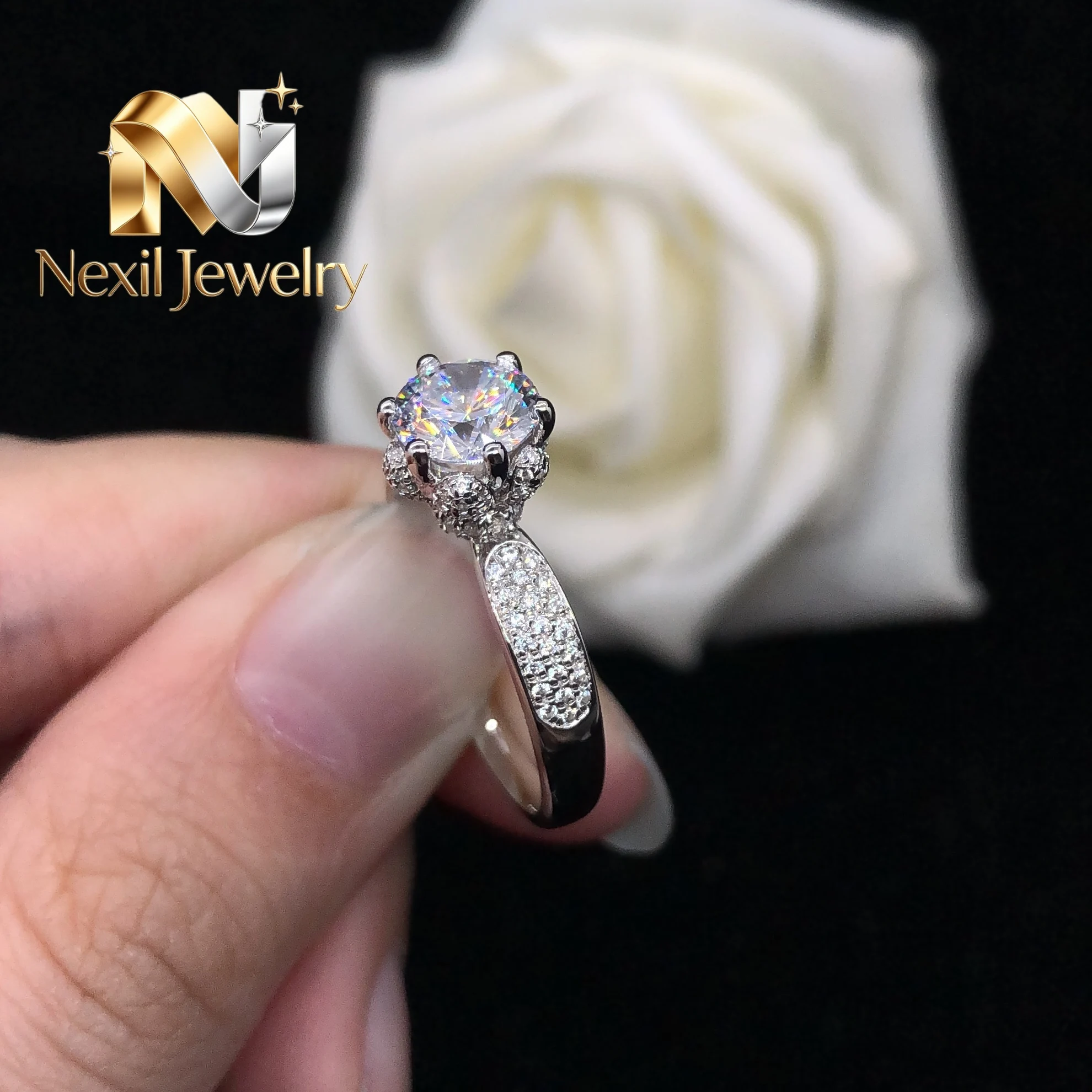 

Nexil Jewelry Daintiness 1Ct 6.5mm D Color VVS1 Moissanite Engagement Ring AU585 14K White Gold Ring Wedding Diamond Jewelry