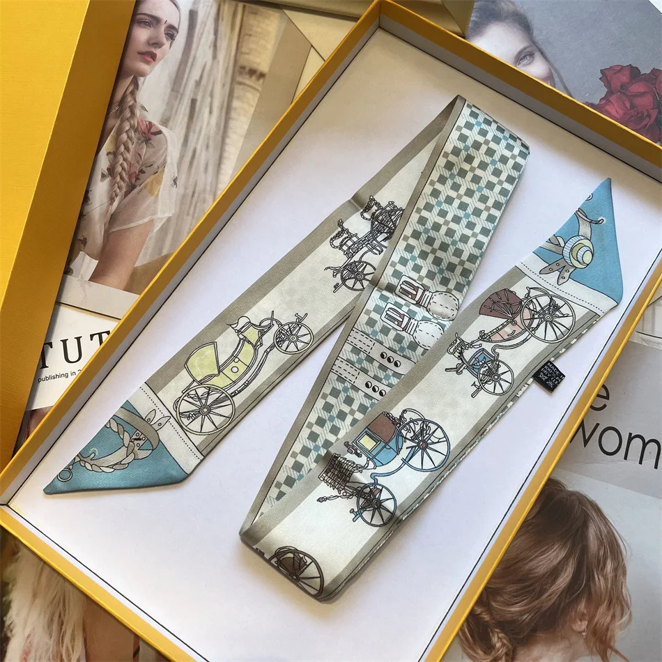 

Carriage watch printed silk scarf simulation silk binding bag small ribbon decoration bag handle headband Korean ins scarf