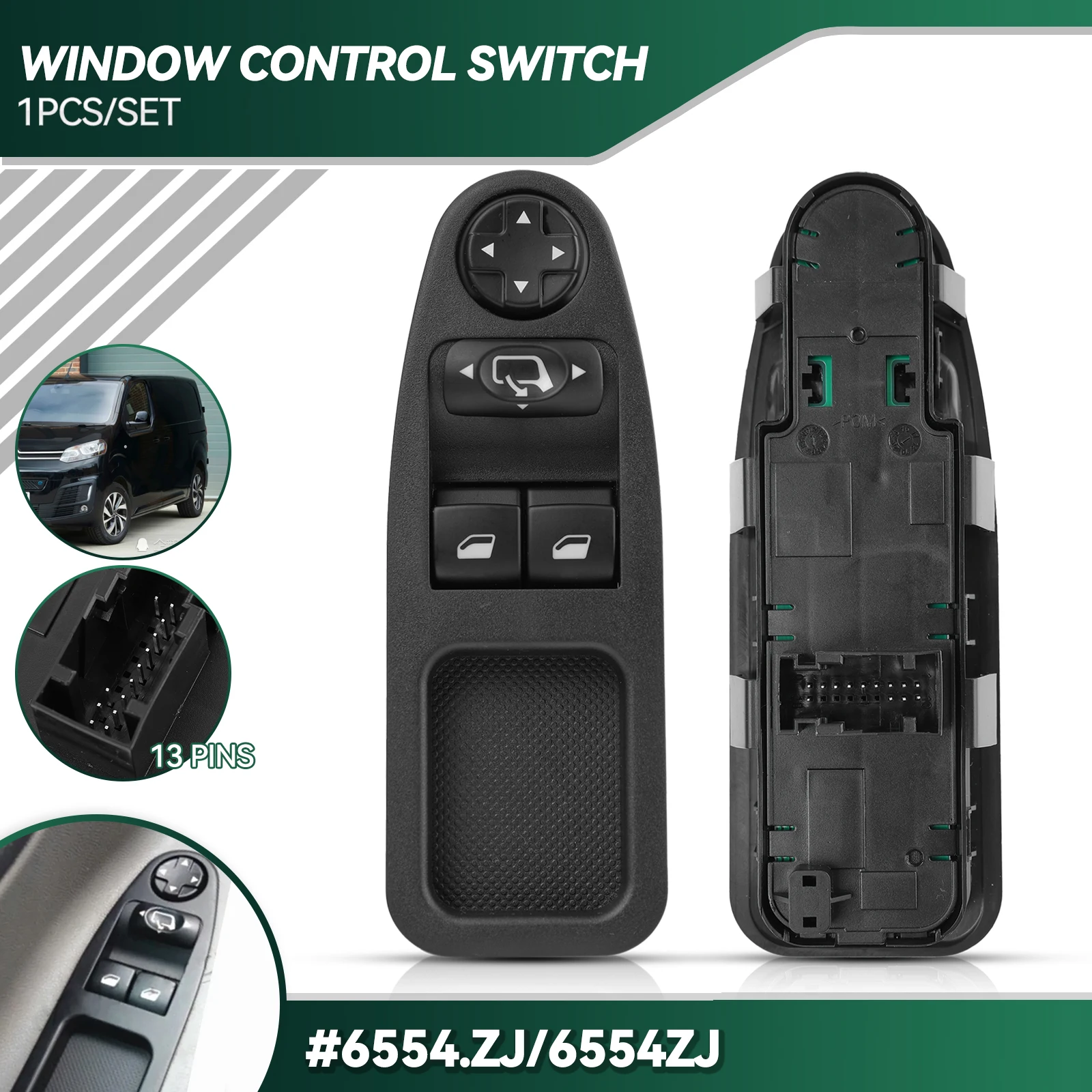 6554ZJ Car Electric Window Switch Control Lifter Button 6554.ZJ For Peugeot Expert Fiat Scudo Citroen Dispatch 2007-2016 13Pin