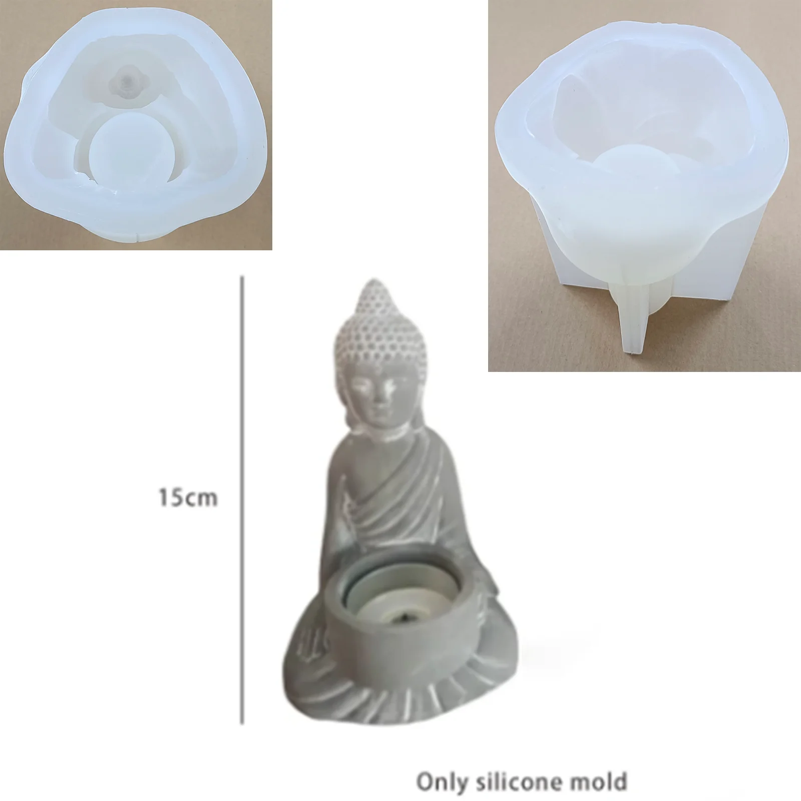 Buddha Statue Candle Holder Silicone Mold DIY Plaster Cement Casting Mold Buddhist Meditation Decor Aromatherapy Candle Making