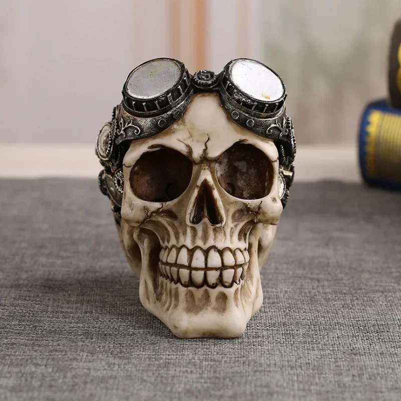 Skull Statue Resin Home Decor Accessories Halloween Horror Mechanic Head Props Fireplace Loft Crafts Gift Skull Statue