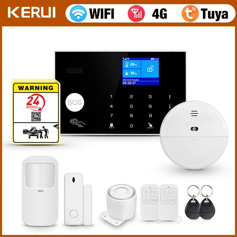 

KERUI Tuya Smart WiFi 4G GSM Alarm System for Home Smart Life Security PIR Sensor Alarm Siren Support Alexa Remote Control G34