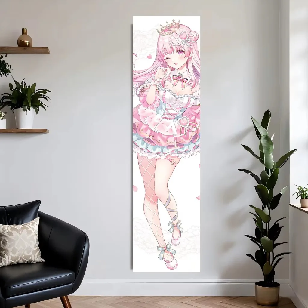 Pink Lolita Princess Anime Girl Tapestry, Heart Bow Lace Print Wall Hanging Sweet Decor for Bedroom Dorm Live Stream Lolita Fans