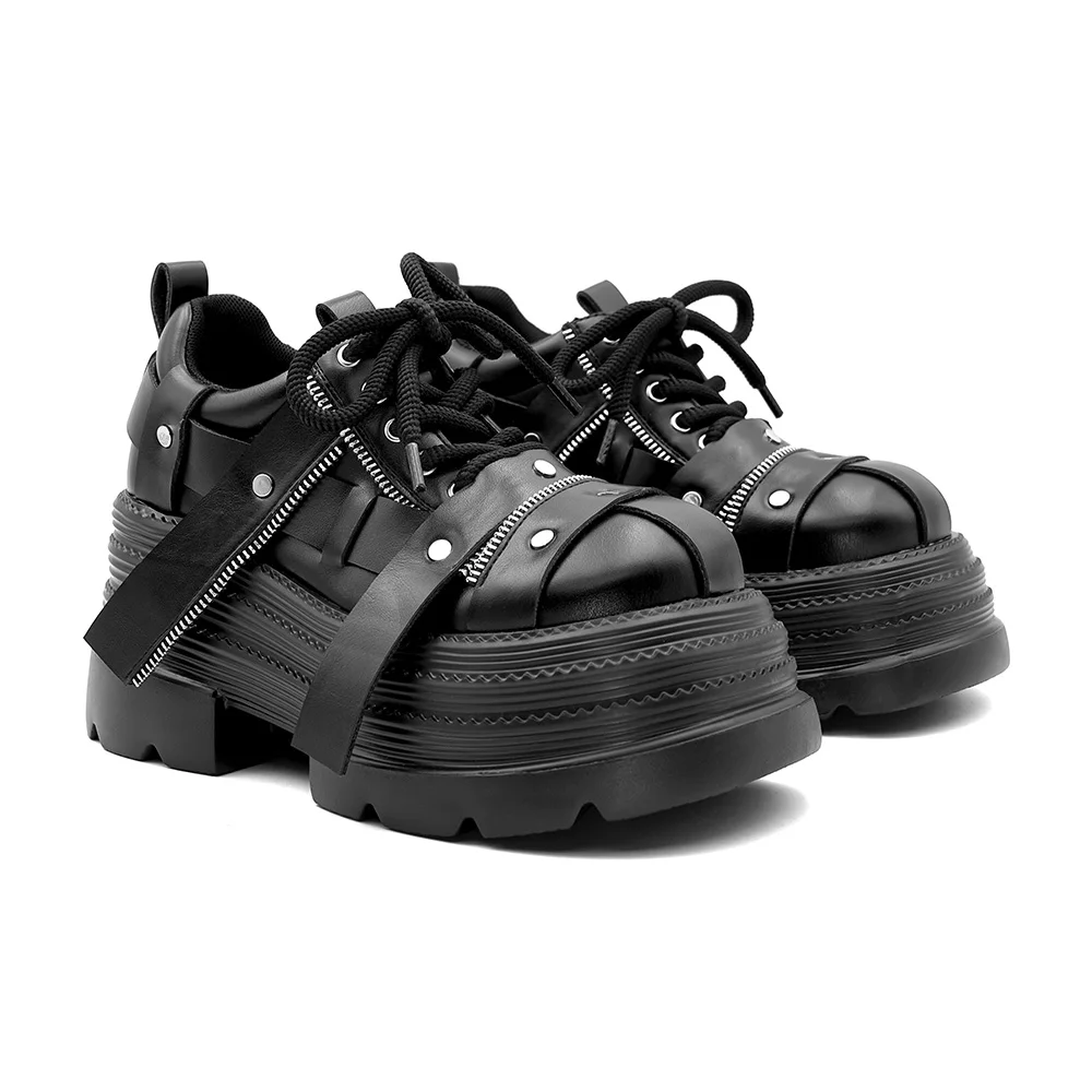 New Women's Gothic Ankle Rock Boots Punk Style Shoes Round Toe Lace Up Heel Height 9CM Chunky Platform Shoes Woman Sneakers