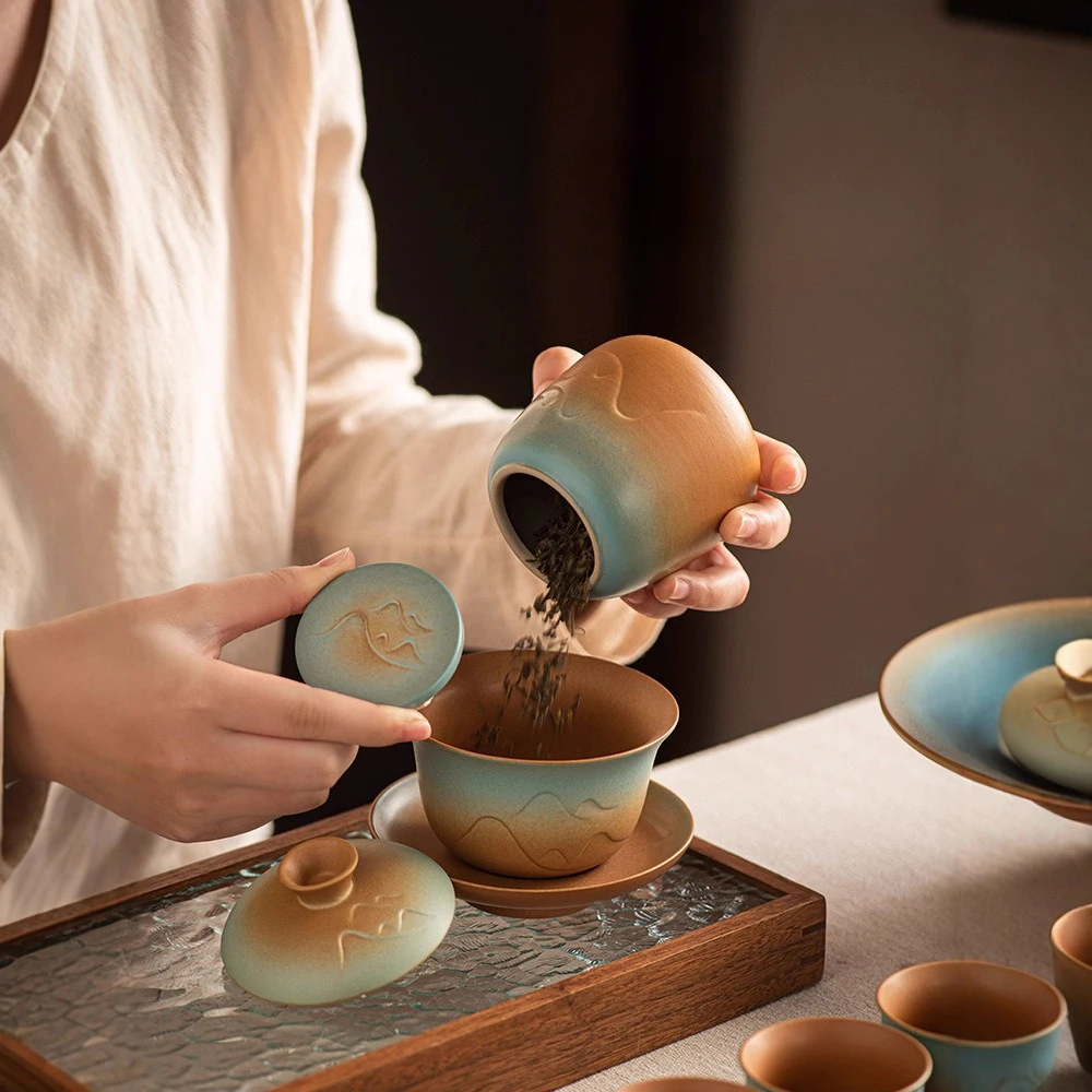 مجموعة تدفئة الشاي الشتوية، مجموعة هدايا سيراميك مكونة من 7 قطع مع إبريق شاي وأكواب، نظام صنع الشاي الأوتوماتيكي الفاخر للمنزل والمكتب