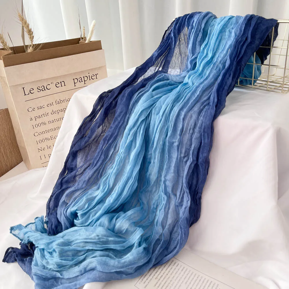 Gradient Color Tie-dyed Hijab Scarf Fashion Pleated Women Foulard Elegant Winter Long Scarf Solid Shawl Beautiful