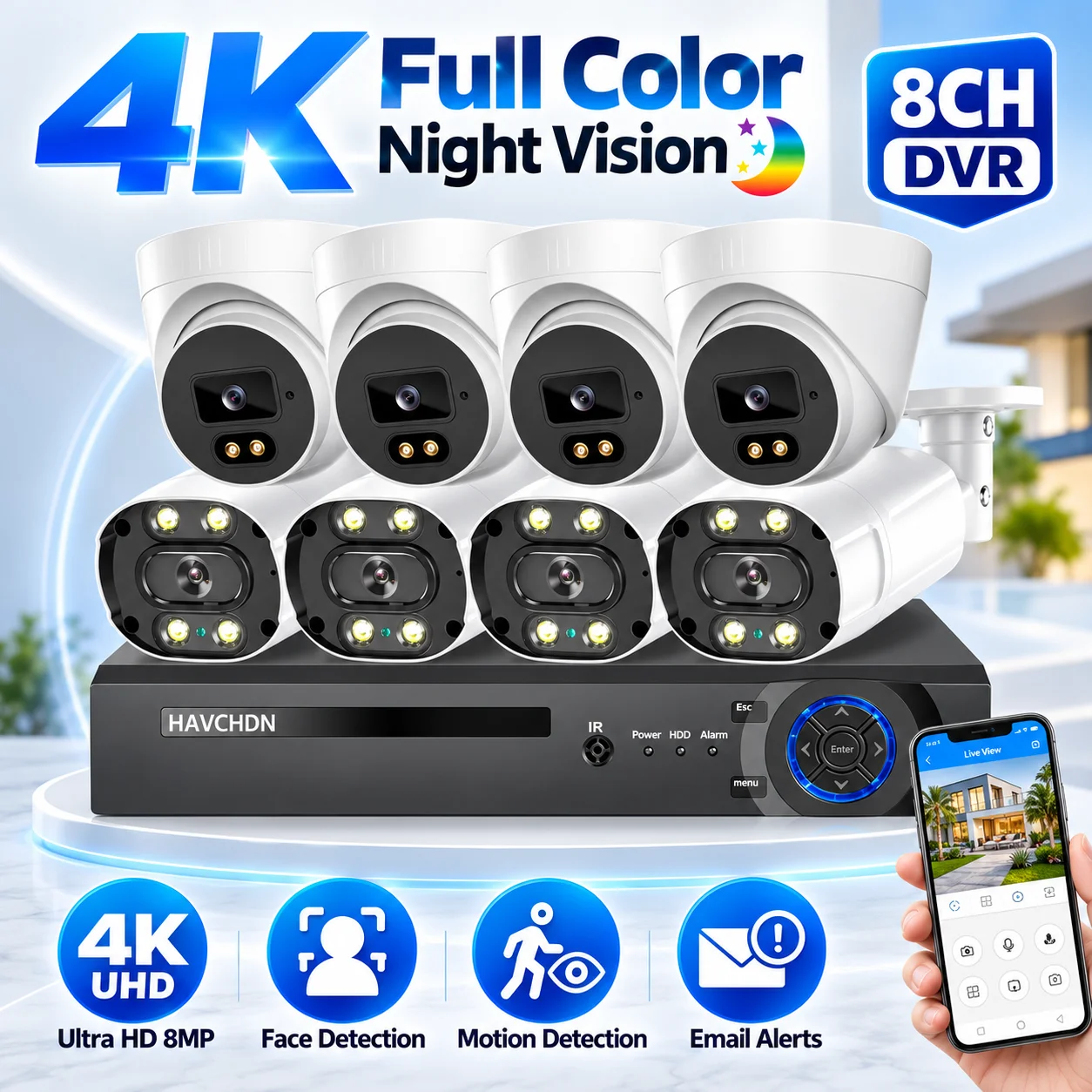 4K 8CH AHD CCTV Camera Security System Kit Full Color Night Vision 8MP DVR Kit 4CH XMEYE Analog Camera Video Surveillance Kit