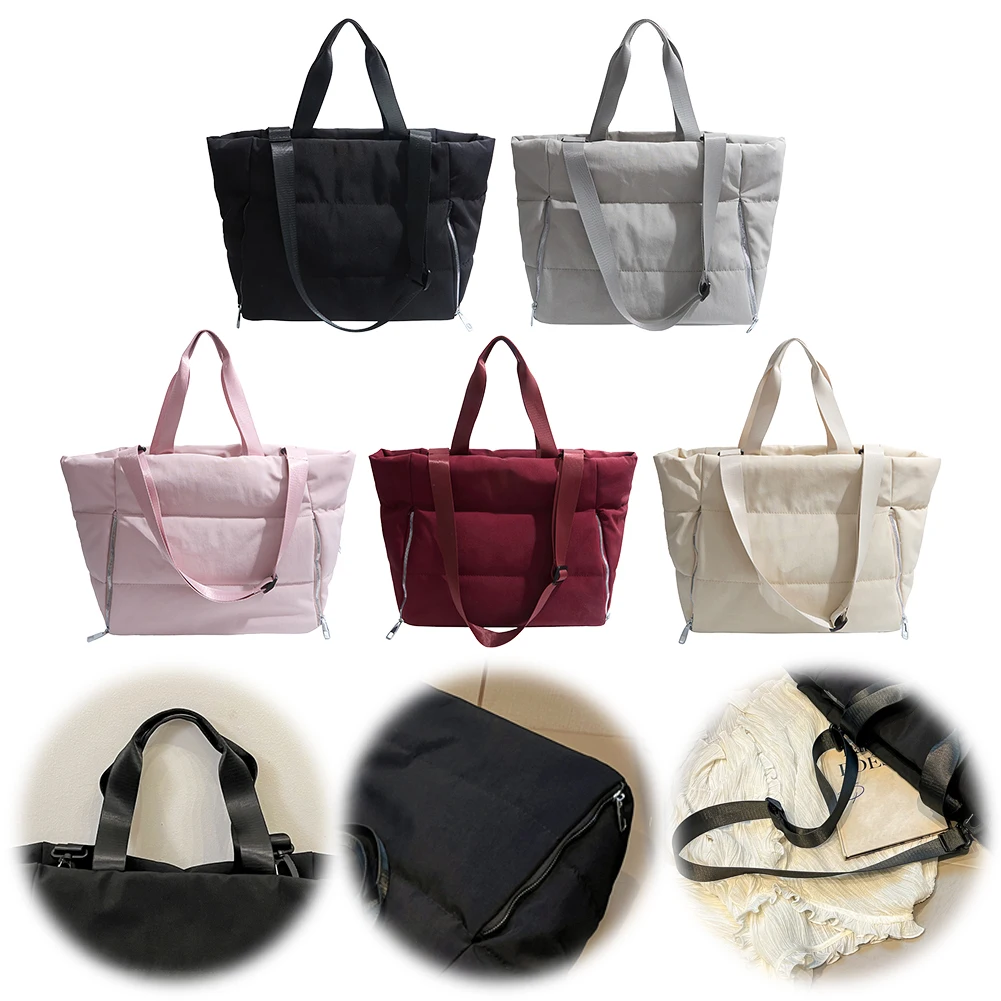 Women Casual Padded Bag Large Capacity Quilted Top Handle Bag Solid Color Puffy Shoulder Bag Female Travel Bag