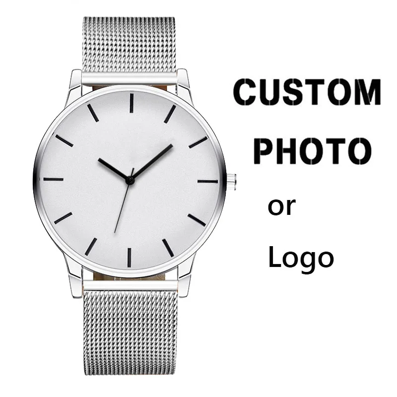 40mm Big Case Herren Einfache Silber Edelstahl Mesh Armbanduhr Individuelles Uhr LOGO