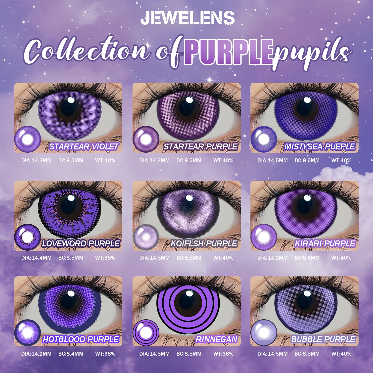 JeweLens Color púrpura contacto coreano ojos grandes lente violeta Cosplay contactos nueva llegada maquillaje alta calidad envío rápido