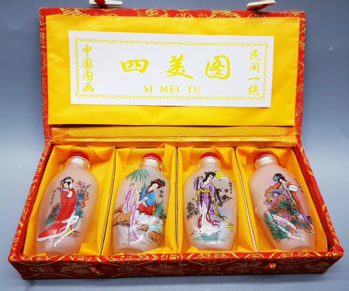 Coloured glaze Four beauties Snuff bottles small crafts statue A set
