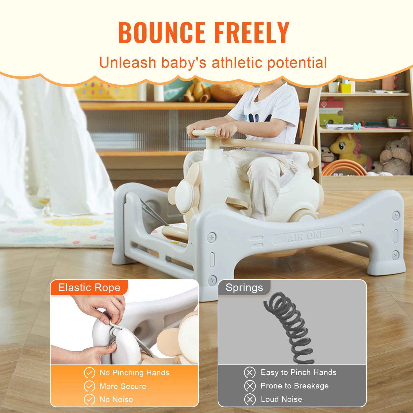 VEVOR 5 in 1 HDPE Rocking Horse for Toddlers 1-3 Years, Baby Rocking Horse with Trampoline Detachable Balance Board