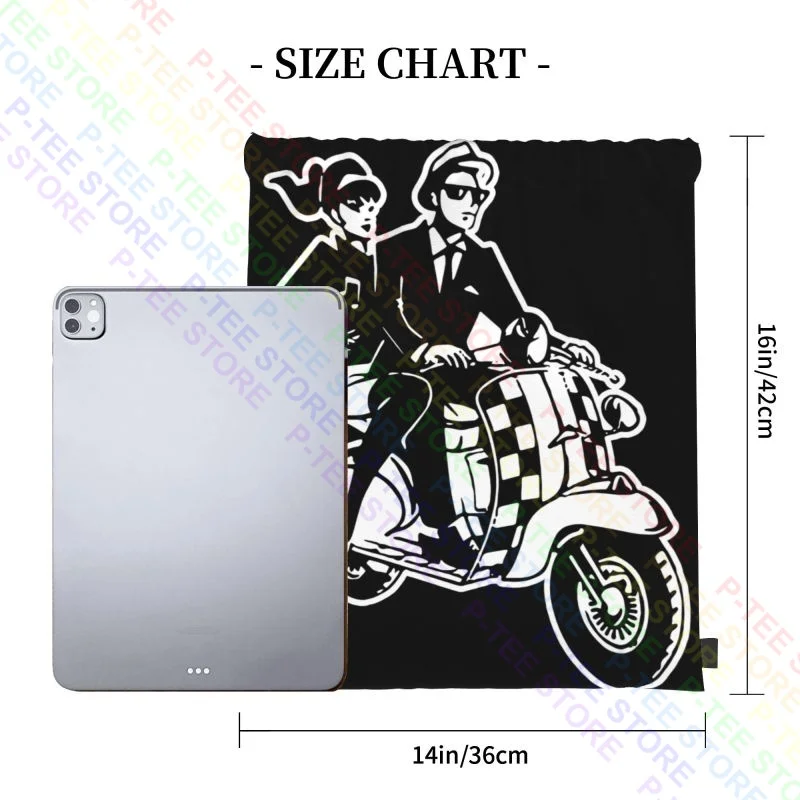 Ska Biker And Vespa Mod Motorcycle Moped Lambretta Uk Drawstring Bags Gym Bag Foldable Multi-function