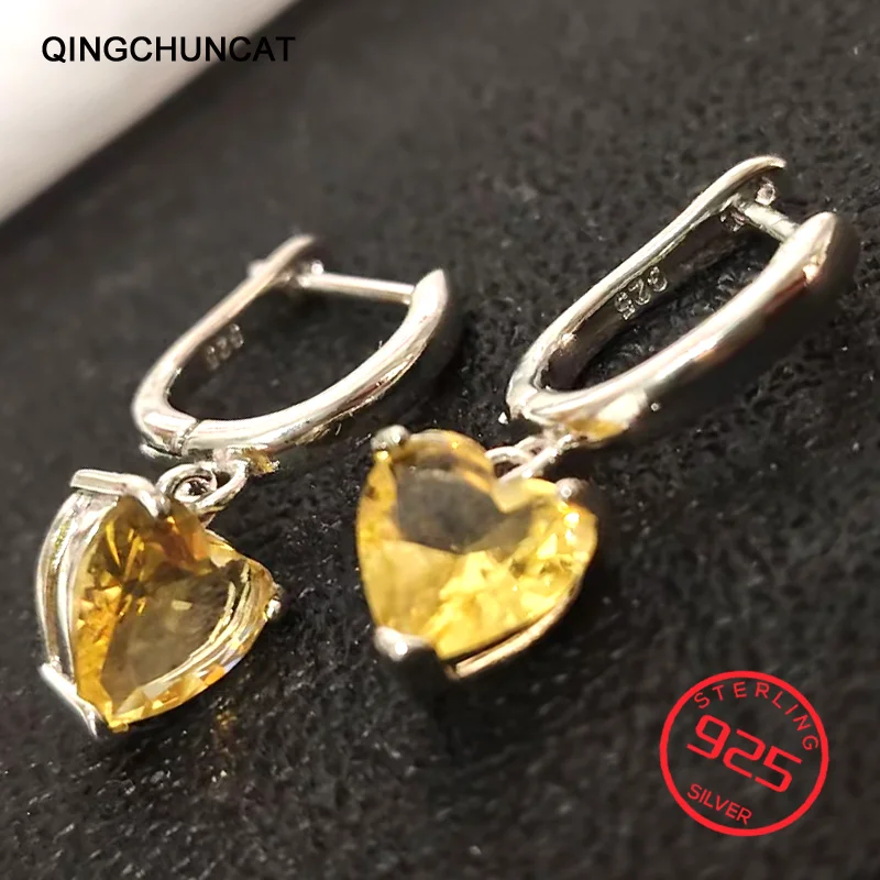 

Stamp 925 Sterling silver Drop Earrings for Women Cut Genuine Natural Yellow Crystal Zircon Gemstone Jewelry 2026 New