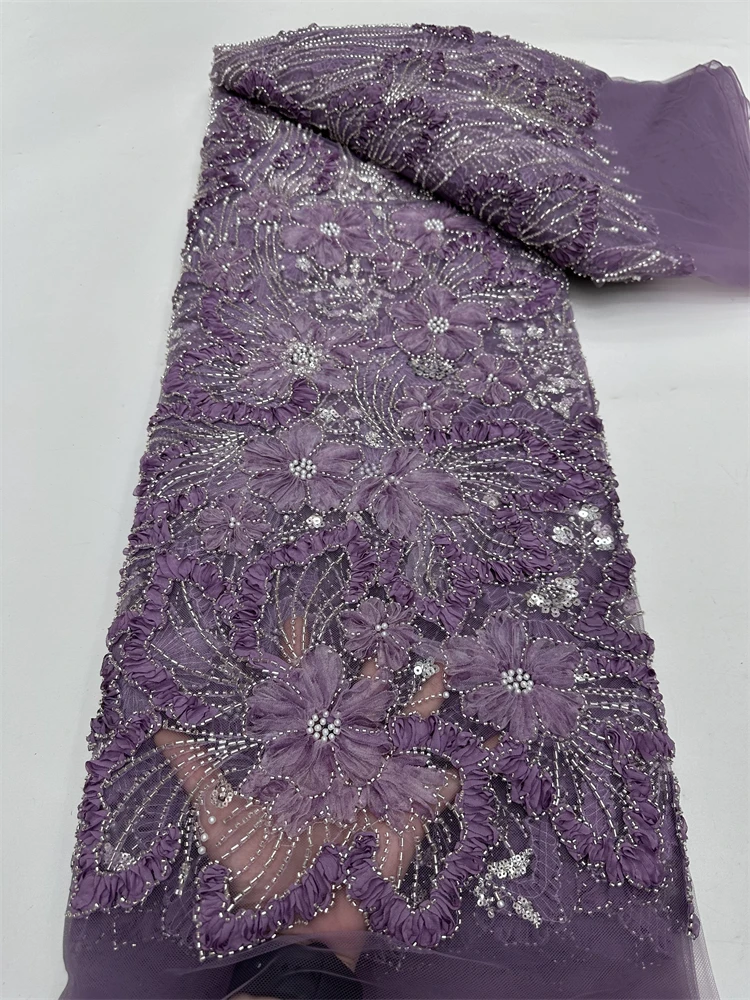 

Luxury 2026 High Quality French Tulle Net Sequins Lace Fabric African Lace Fabric 5 Yards For Nigeria Wedding Party Dress