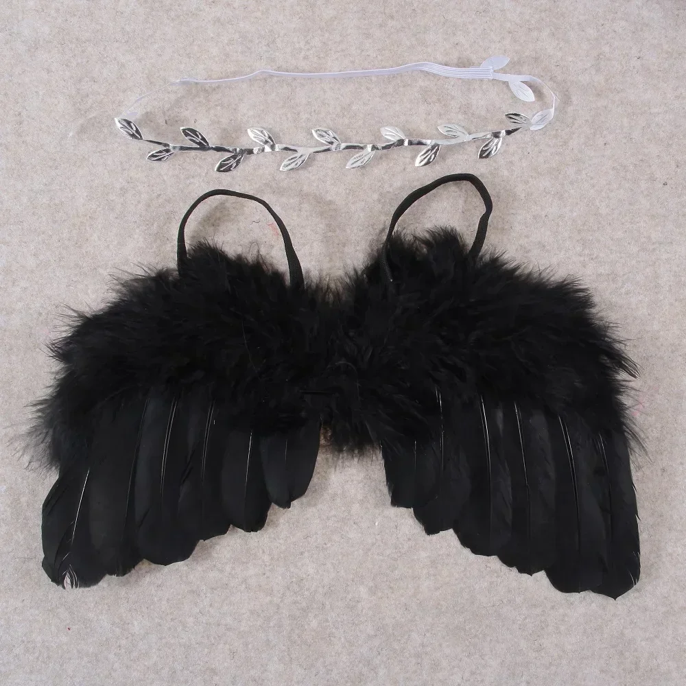 Juego de plumas de ala de Ángel con diadema de hoja para recién nacido, accesorios para fotos, souvenir para bebés y niños pequeños, 2 piezas por