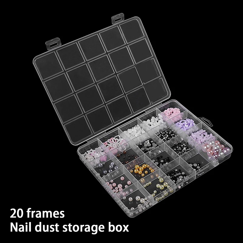 20 Slots Nail Decal Storage Box Nail Art Accessories Storage Box Removable Grid Nail Art Rhinestone Jewelry Box Accessories